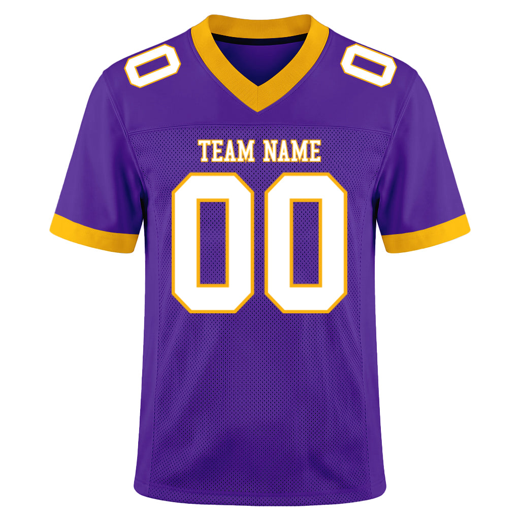 Custom Purple White-Gold Mesh Football Jersey