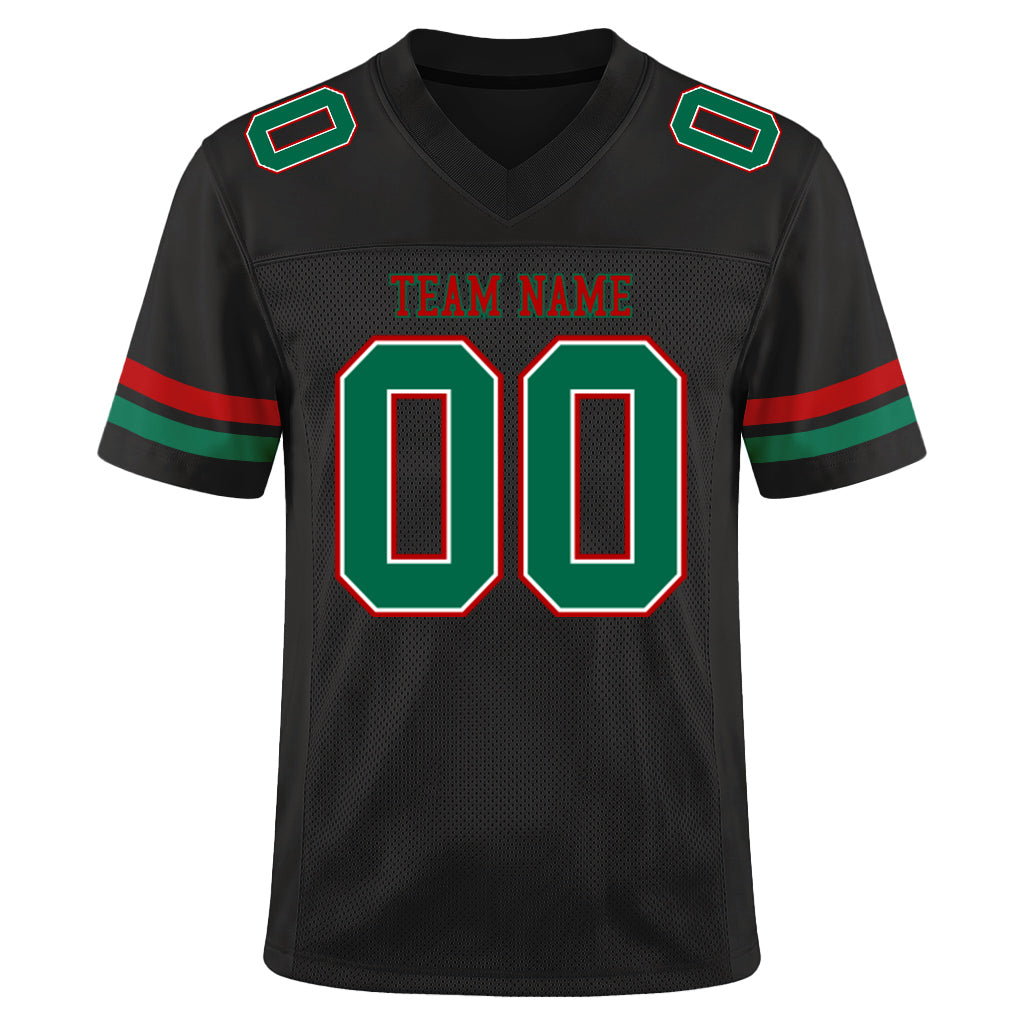 Custom Black Kelly Green-Red Mesh Football Jersey