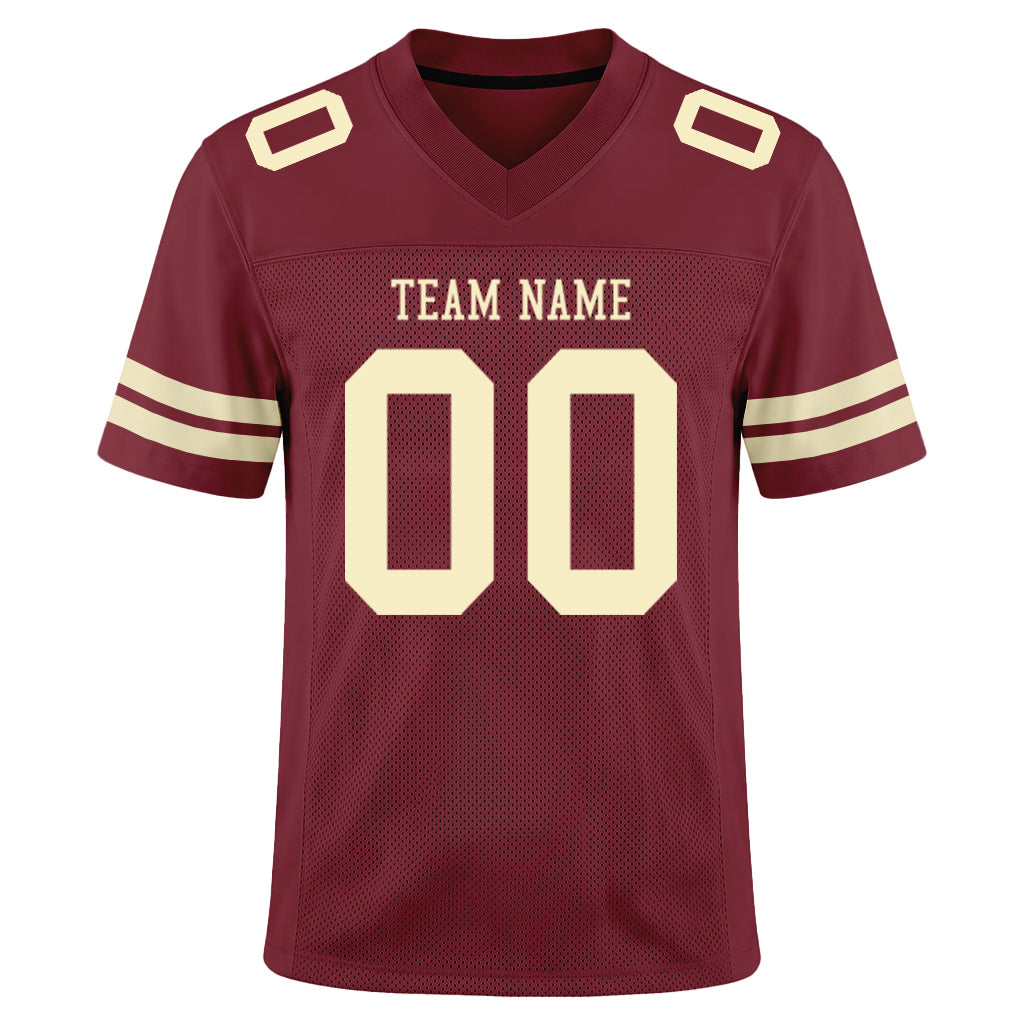 Custom Burgundy Cream Mesh Football Jersey