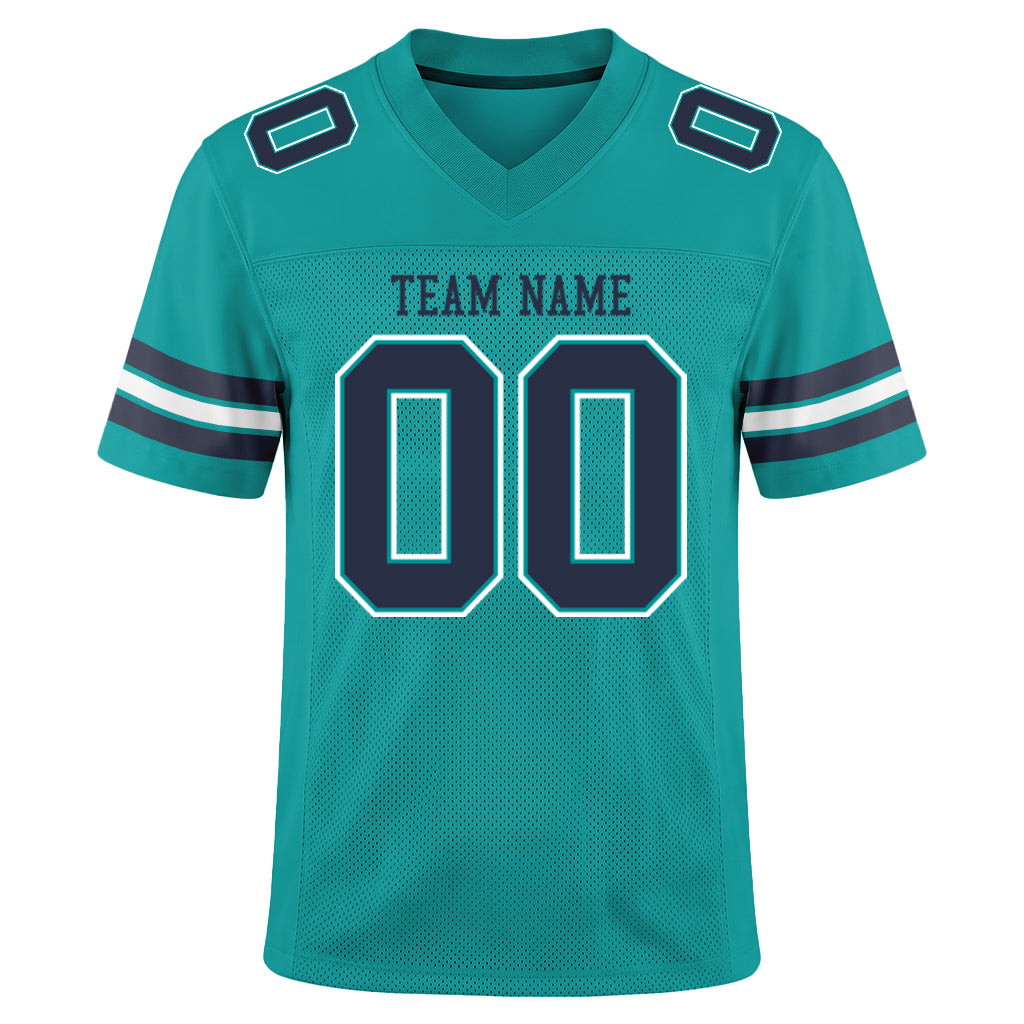 Custom Aqua Navy-White Football Jersey