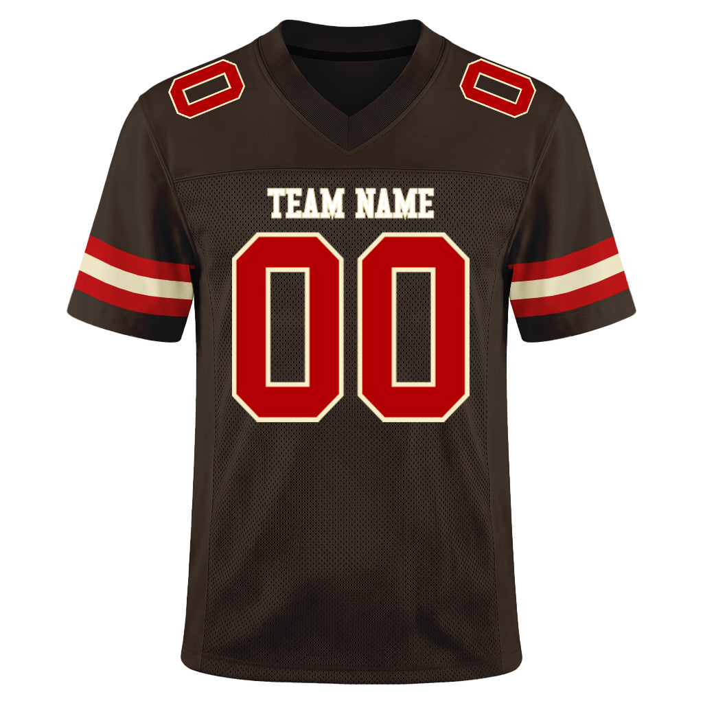 Custom Brown Red-Cream Mesh Football Jersey