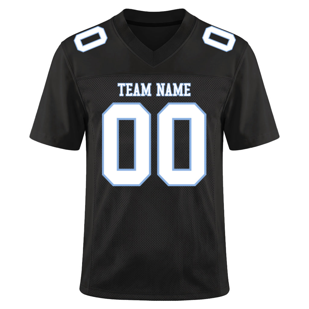 Custom Black White-Light Blue Mesh Football Jersey