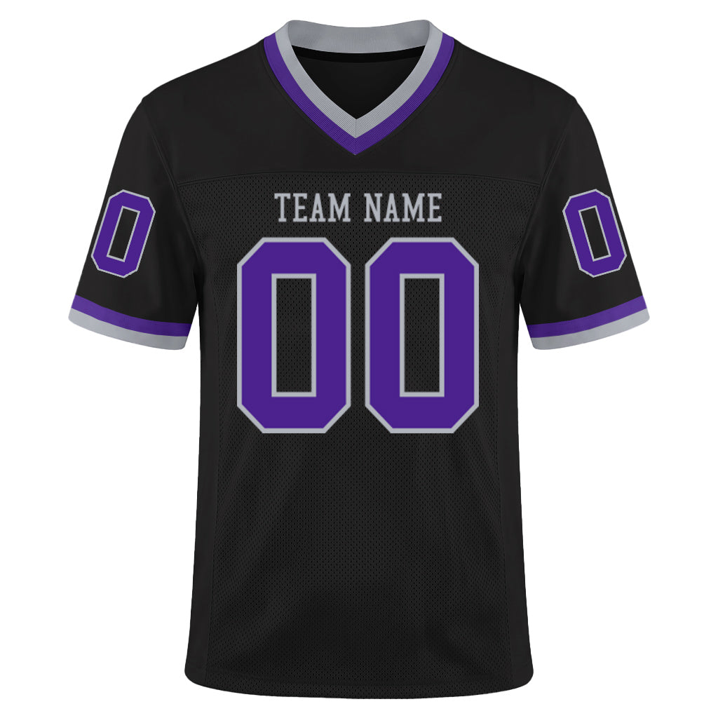 Custom Black Purple-Gray Mesh Football Jersey