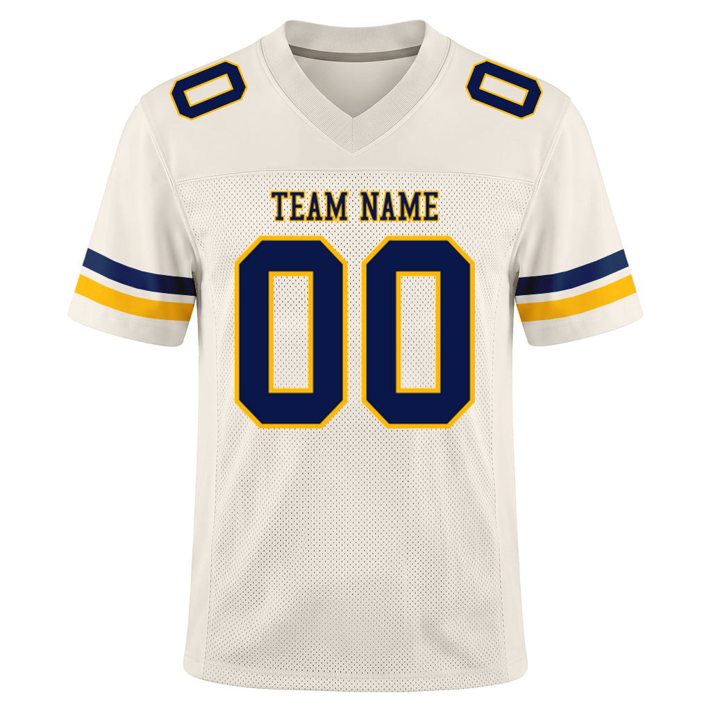 Custom Cream Navy-Gold Mesh Football Jersey
