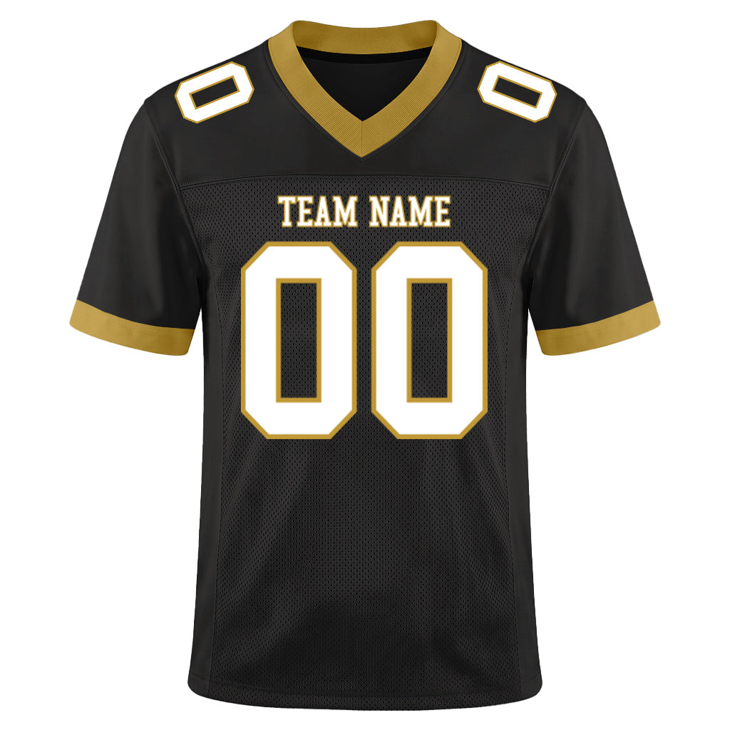 Custom Black White-Old Gold Mesh Football Jersey