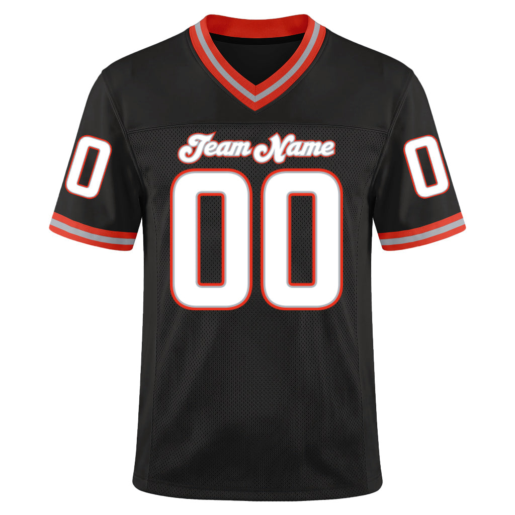 Custom Black White-Orange Mesh Throwback Mesh Football Jersey