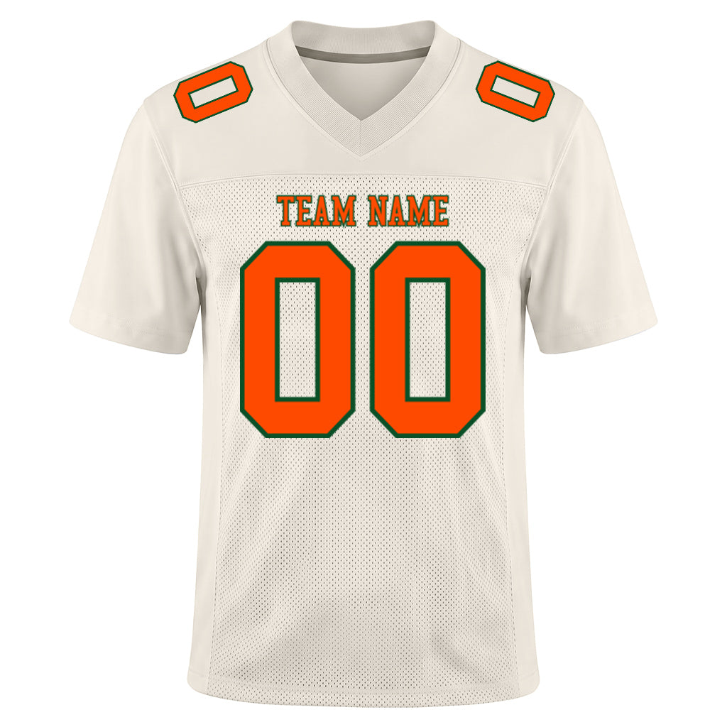 Custom Cream Orange-Kelly Green Mesh Football Jersey