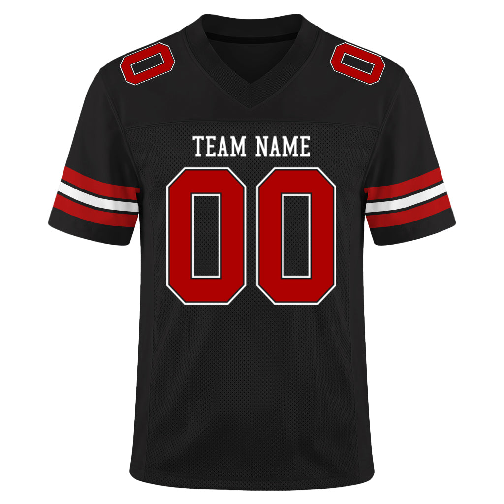 Custom Black Red-White Mesh Football Jersey