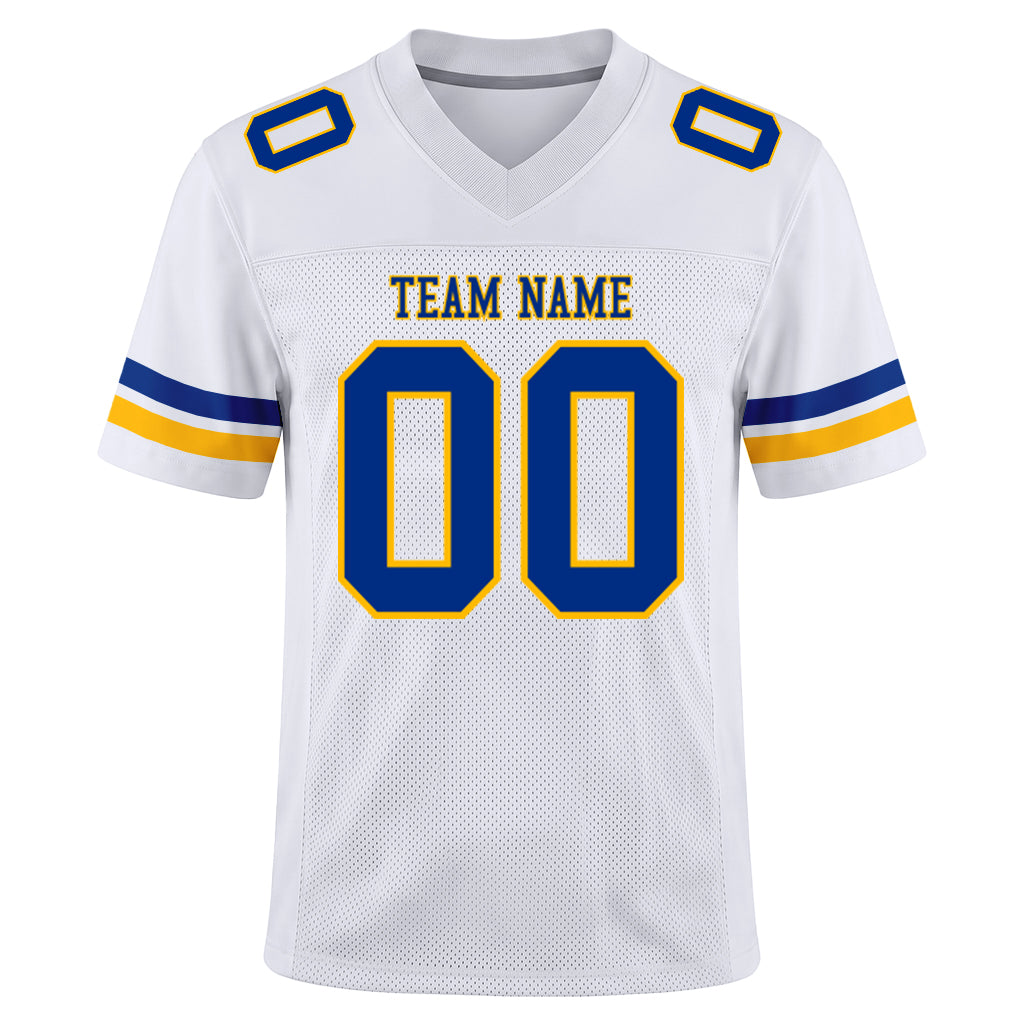 Custom White Royal-Gold Mesh Football Jersey