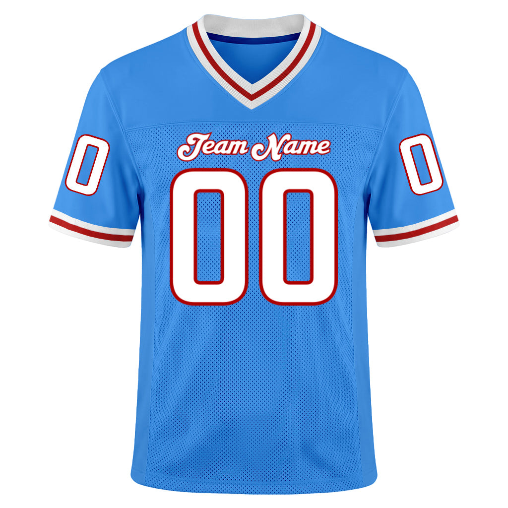 Custom Powder Blue White-Red Mesh Football Jersey