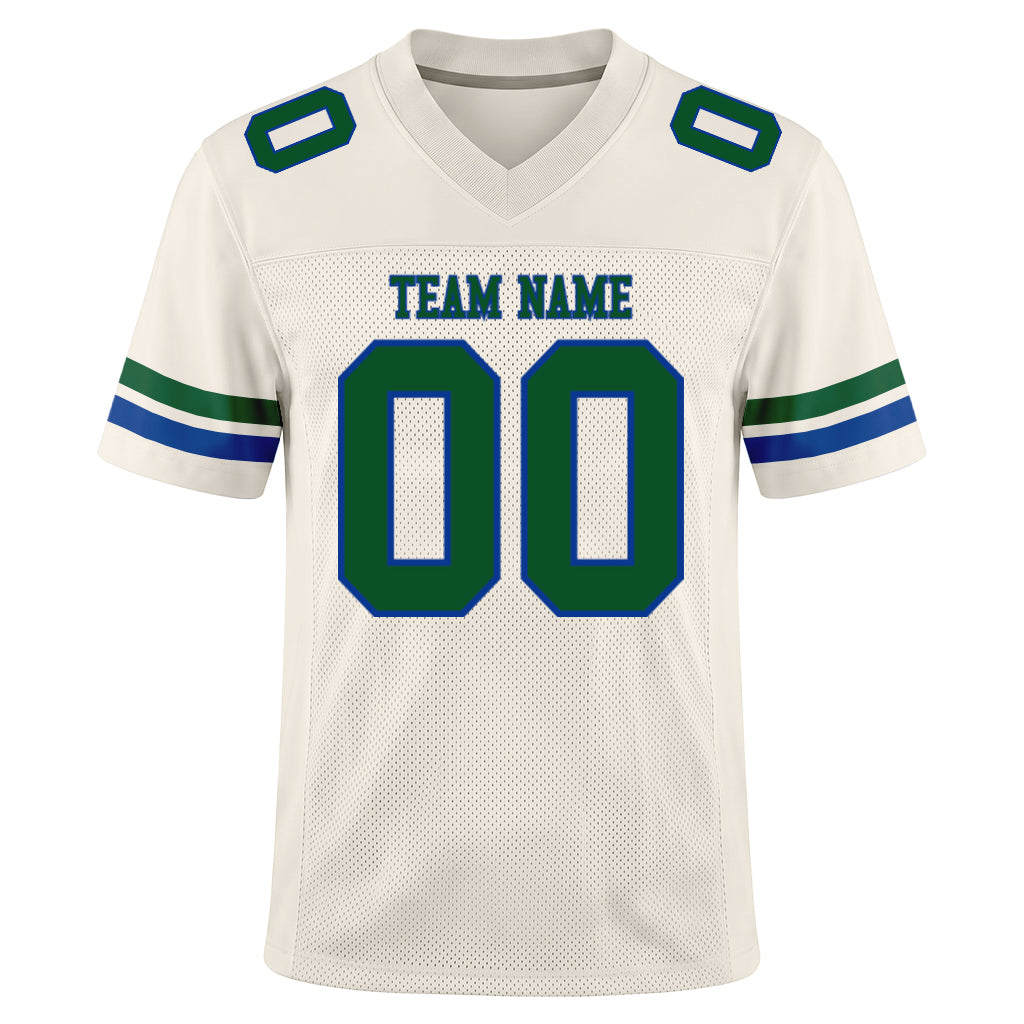Custom Cream Green-Royal Mesh Football Jersey