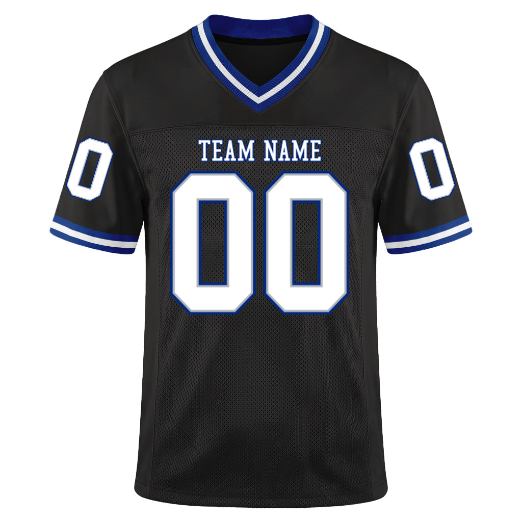 Custom Black White-Royal Mesh Throwback Mesh Football Jersey
