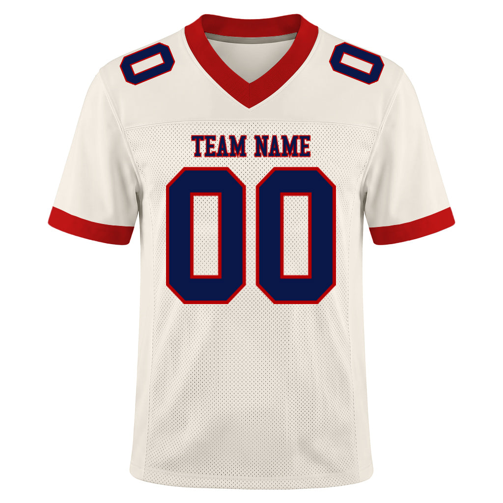 Custom Cream Navy-Red Mesh Football Jersey