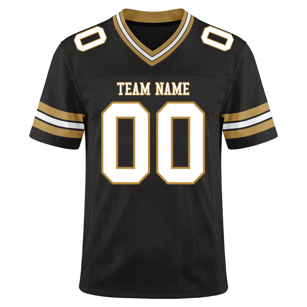 Custom Black White-Old Gold Mesh Football Jersey