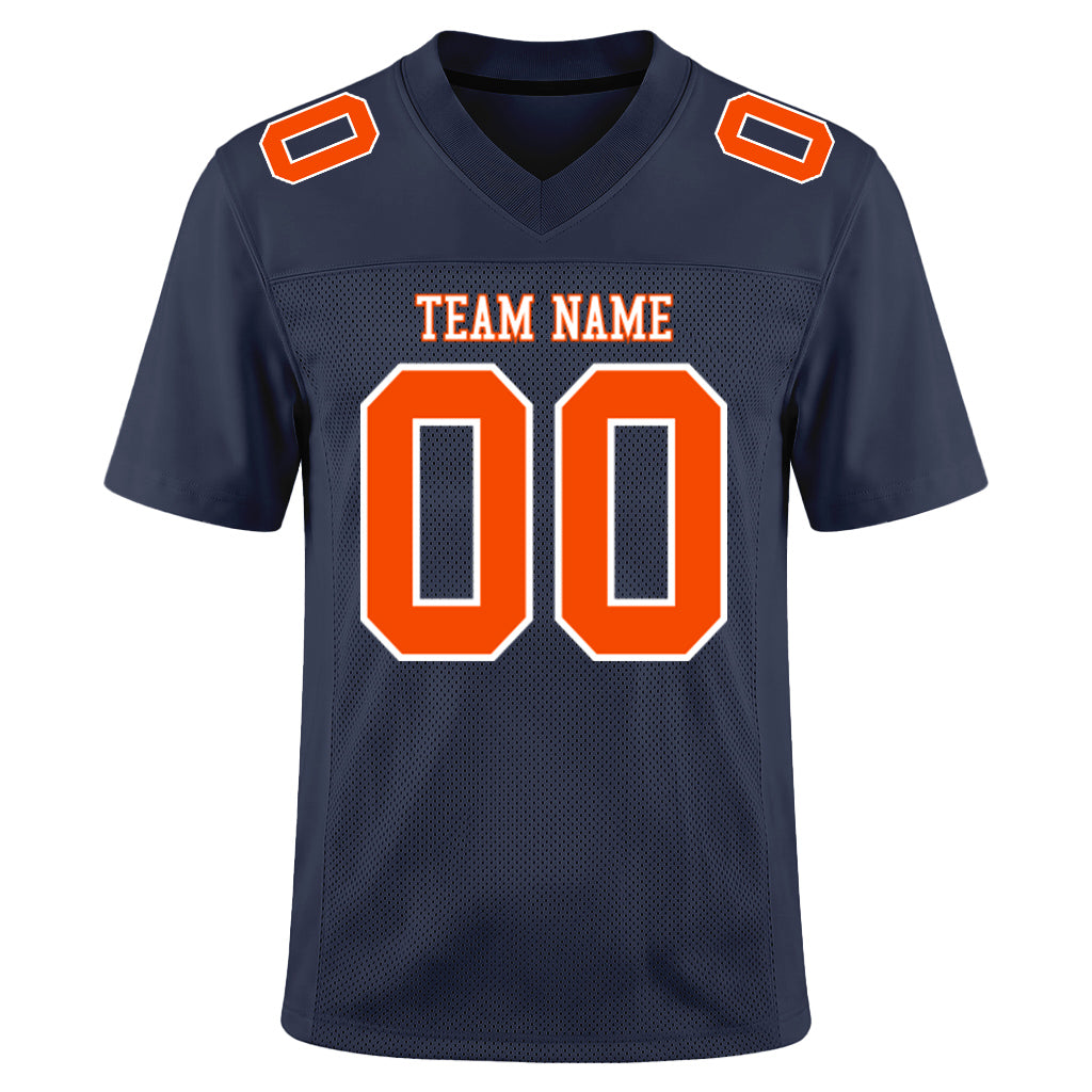 Custom Navy Orange-White Mesh Football Jersey