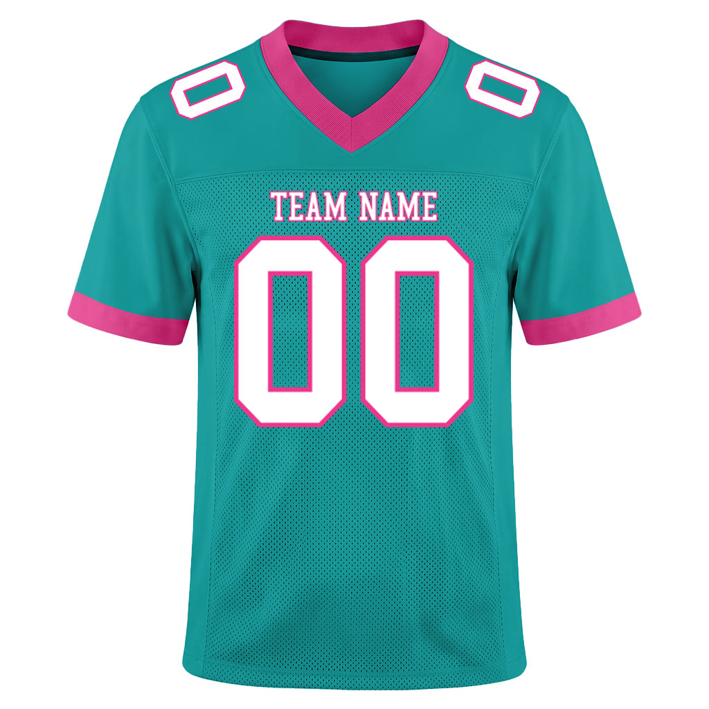 Custom Aqua White-Pink Mesh Football Jersey