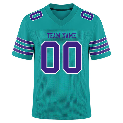 Custom Aqua Purple-White Custom Name Mesh Football Jersey
