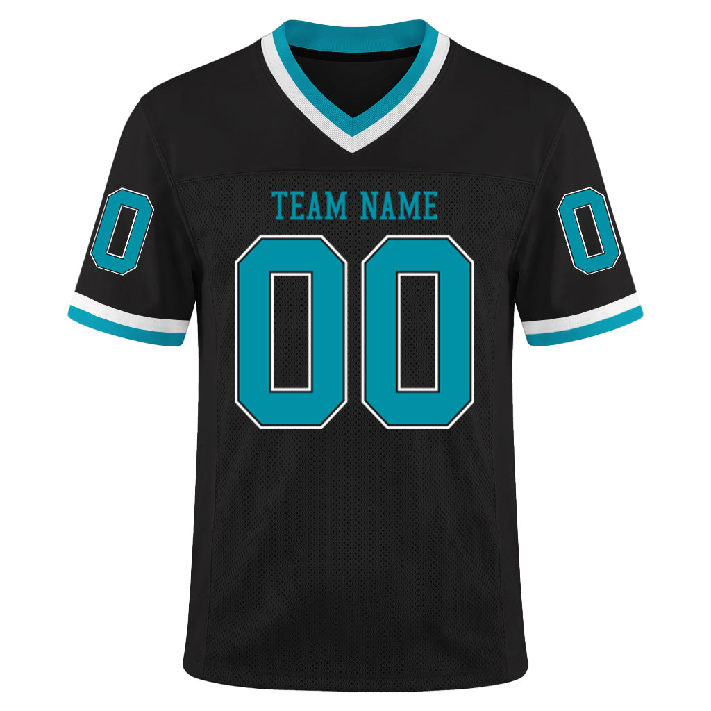 Custom Black Teal-White Mesh Football Jersey