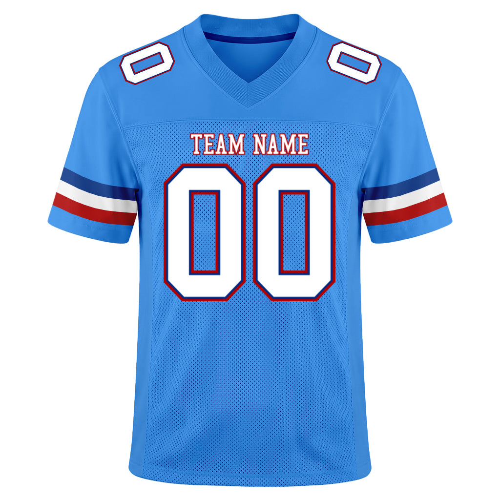 Custom Powder Blue White-Red Mesh Football Jersey