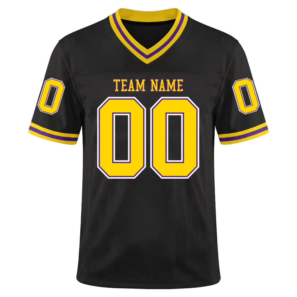 Custom Black Gold-Purple Mesh Throwback Mesh Football Jersey