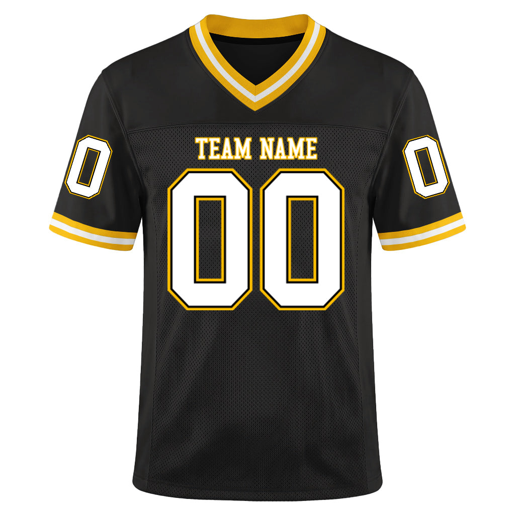 Custom Black White-Gold Mesh Throwback Mesh Football Jersey