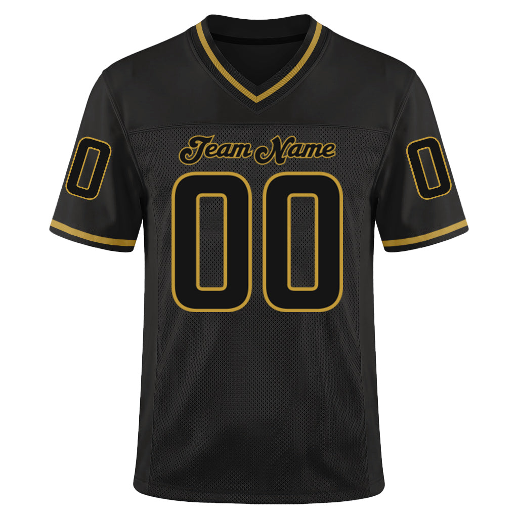 Custom Black Black-Old Gold Mesh Throwback Mesh Football Jersey