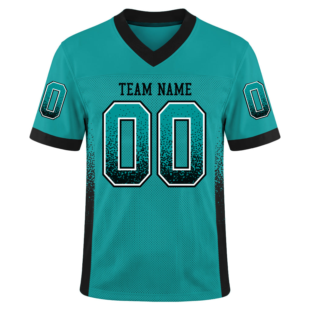 Custom Aqua Black-White Mesh Drift Fashion Football Jersey