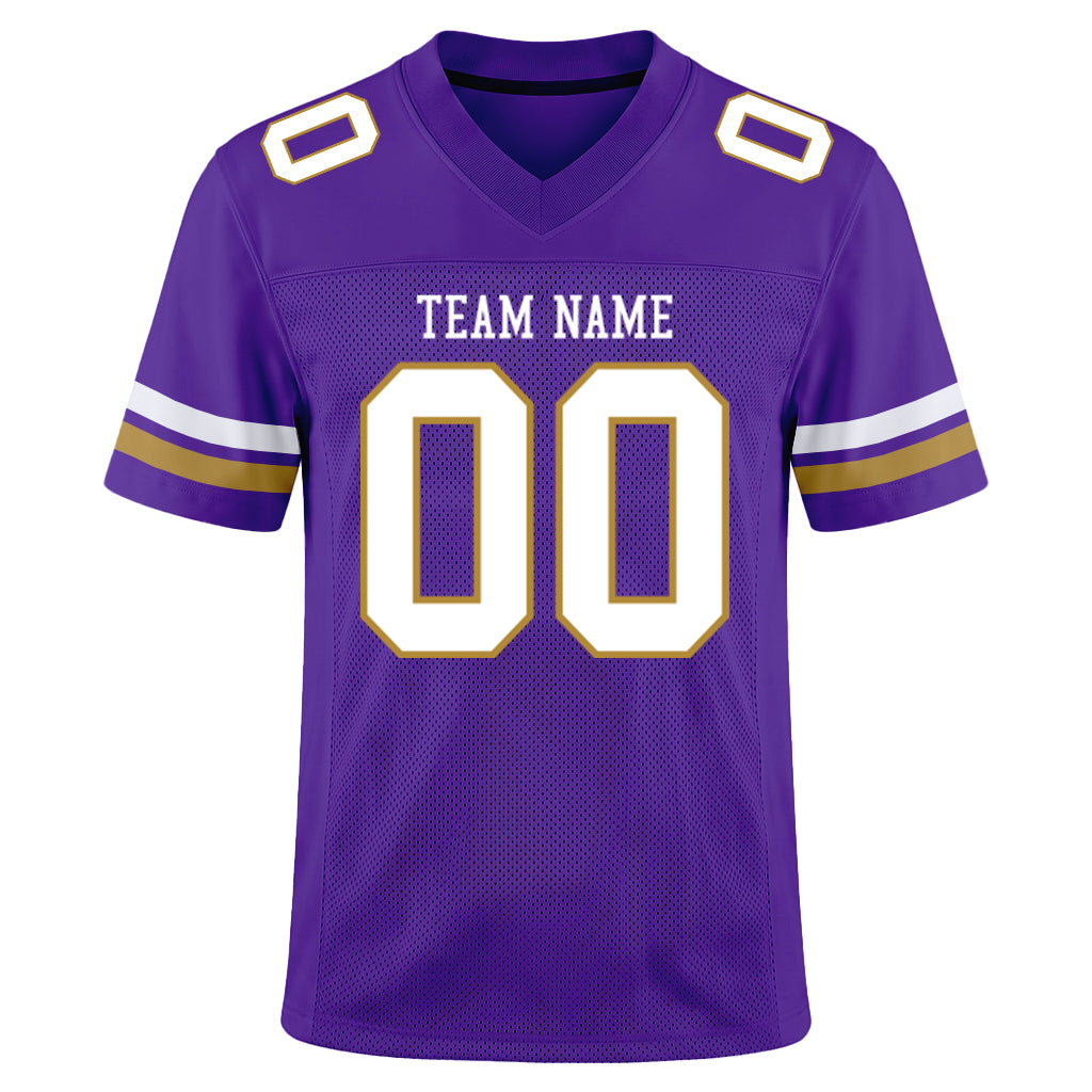 Custom Purple White-Old Gold Mesh Football Jersey