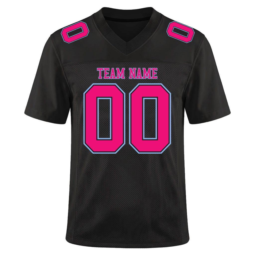 Custom Black Hot Pink-Light Blue Mesh Football Jersey