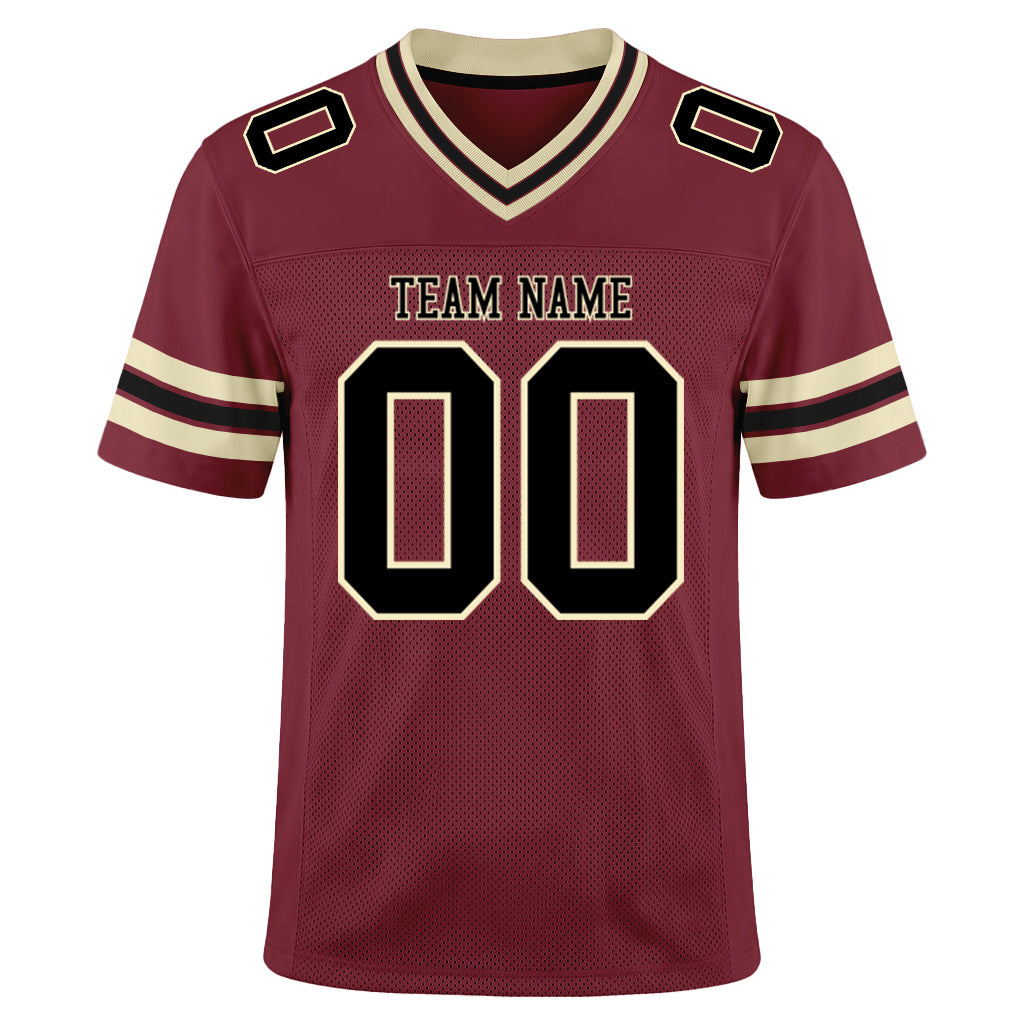 Custom Burgundy Black-City Cream Mesh Football Jersey