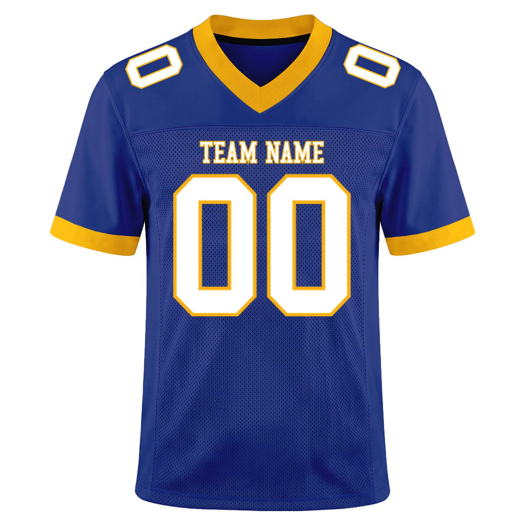 Custom Royal White-Gold Mesh Football Jersey