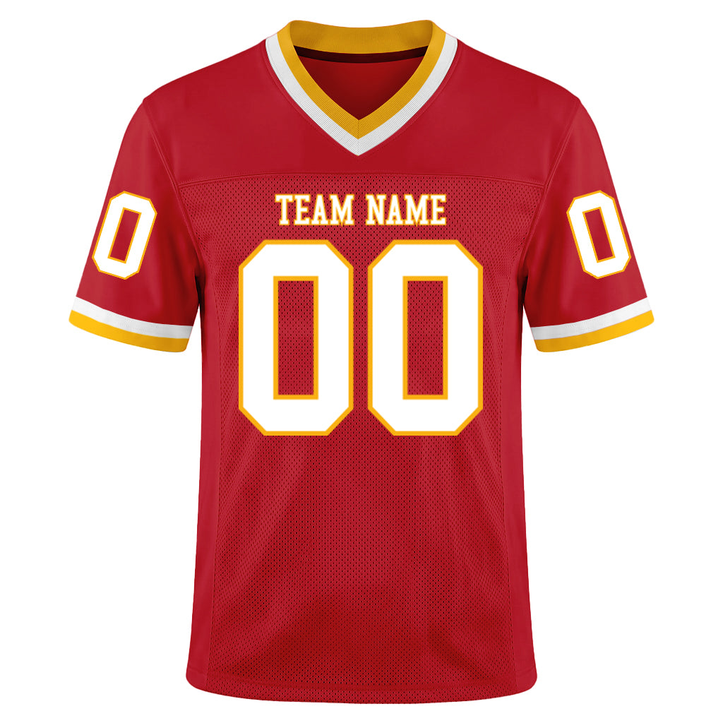Custom Red White-Gold Mesh Football Jersey