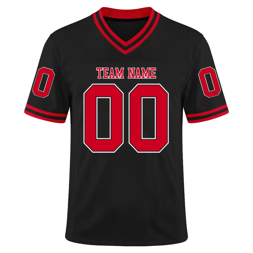 Custom Black Red-White Mesh Football Jersey