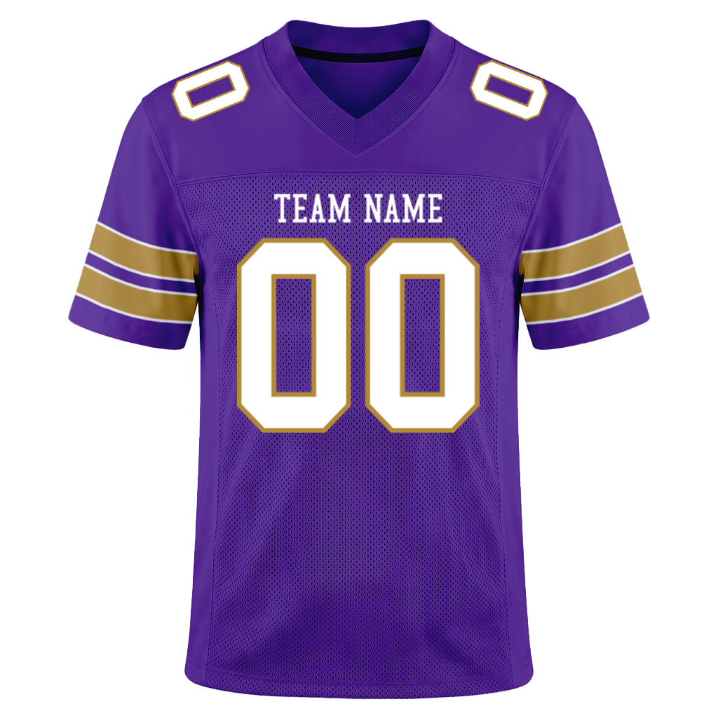 Custom Purple White-Old Gold Mesh Football Jersey