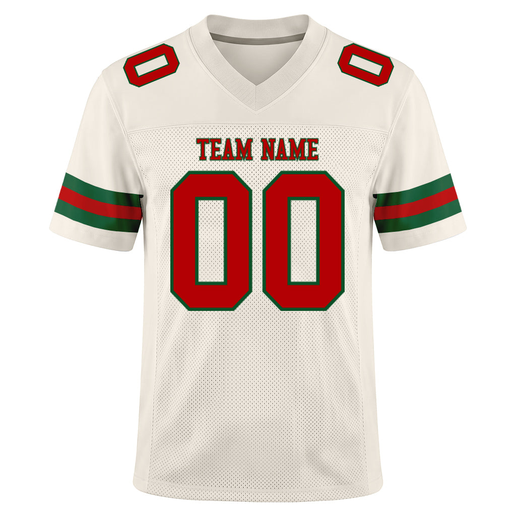 Custom Cream Red-Green Mesh Football Jersey