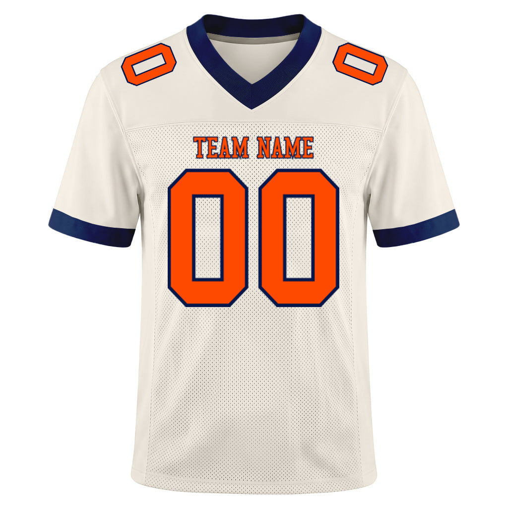 Custom Cream Orange-Navy Mesh Football Jersey