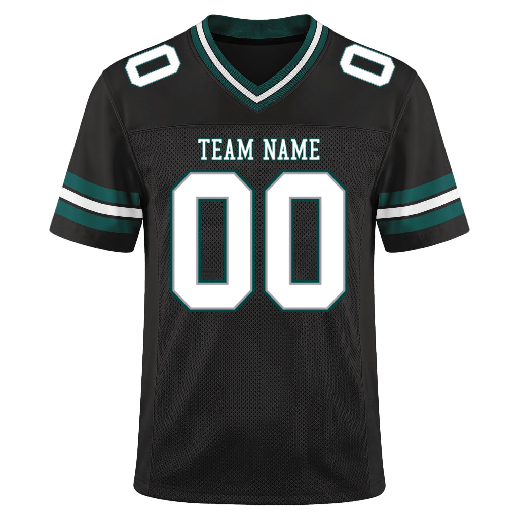 Custom Black White Gray-Midnight Green Mesh Football Jersey