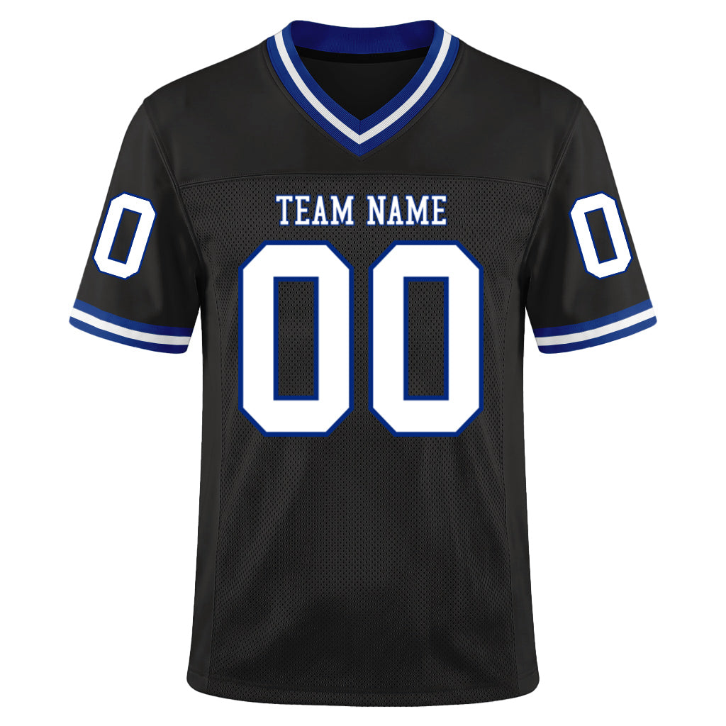 Custom Black White-Royal Mesh Throwback Mesh Football Jersey