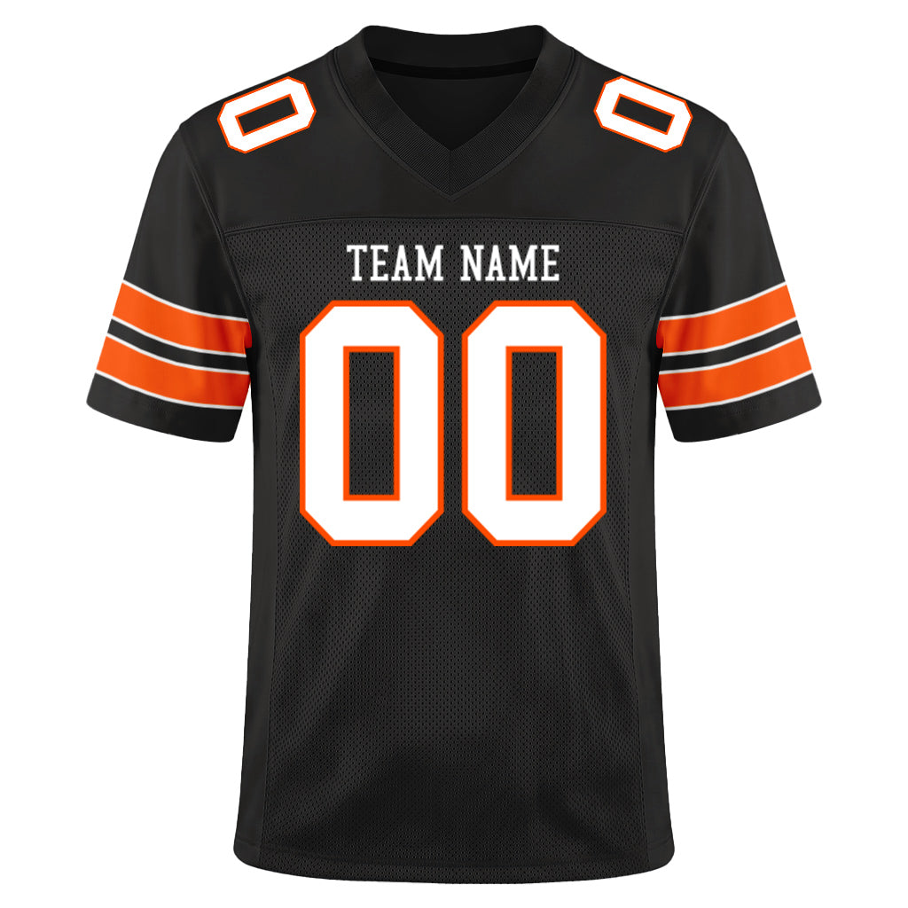 Custom Black White-Orange Custom Name Mesh Football Jersey