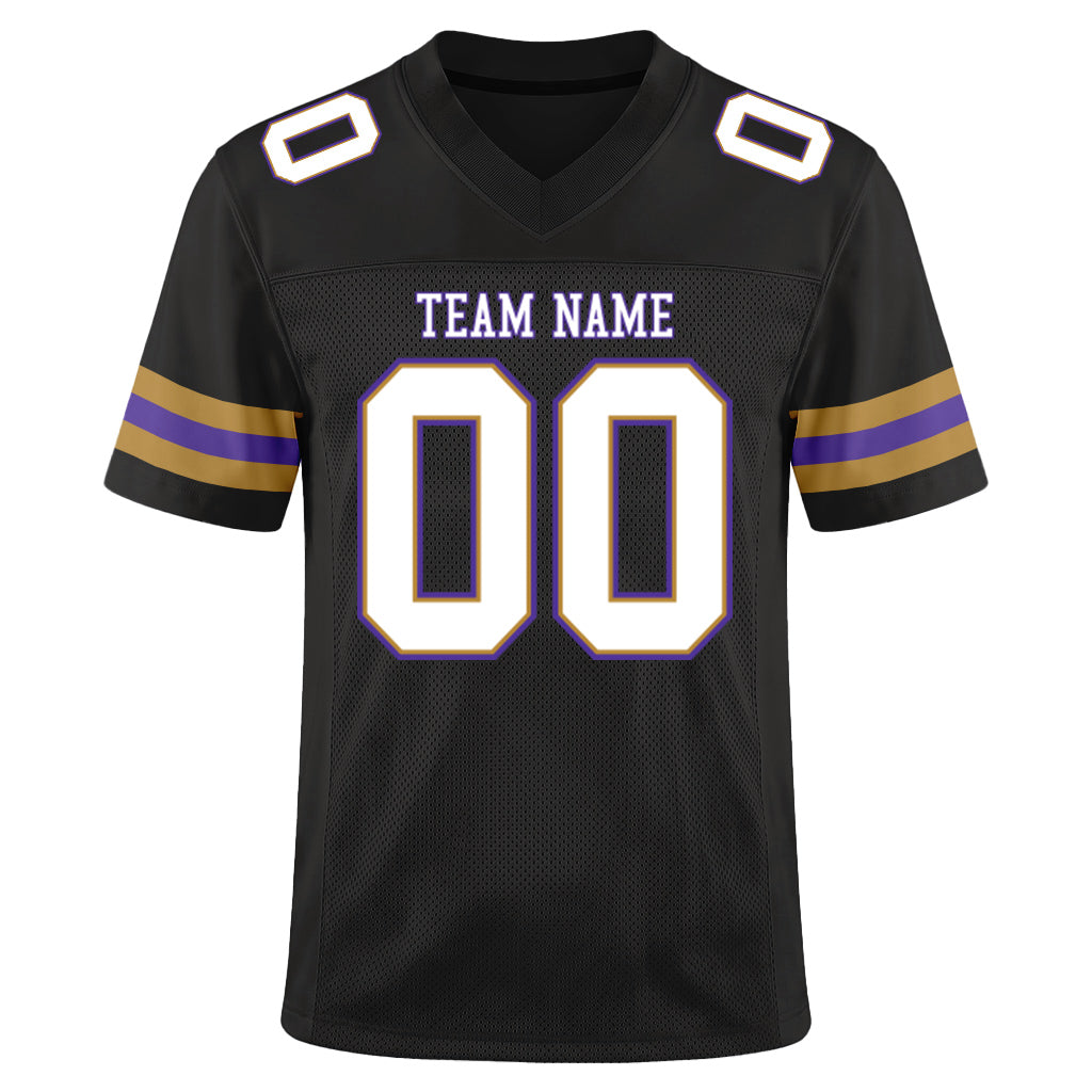 Custom Black White-Purple Mesh Football Jersey