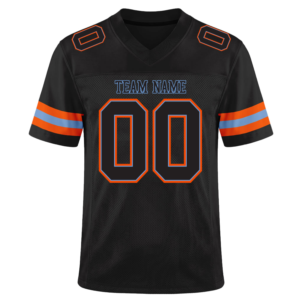 Custom Black Black-Orange Mesh Football Jersey