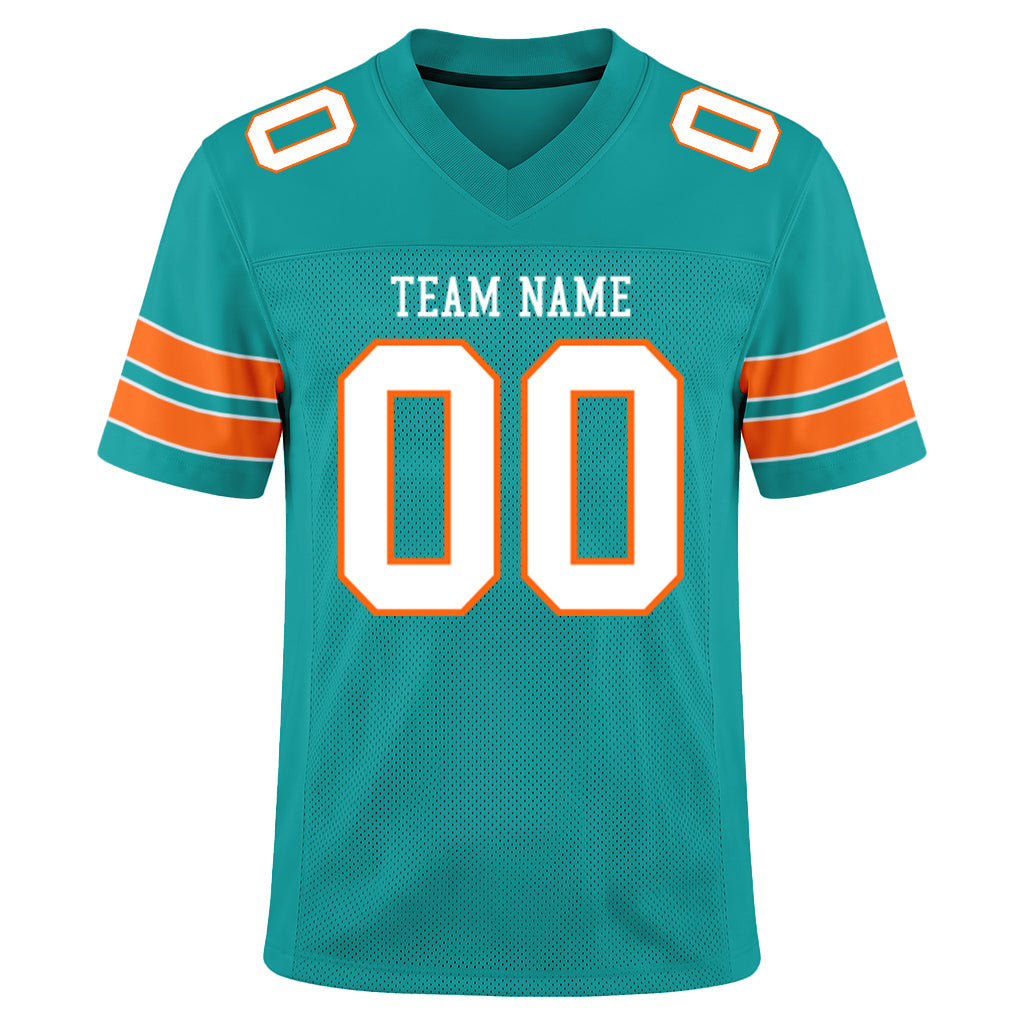 Custom Aqua White-Orange Mesh Football Jersey