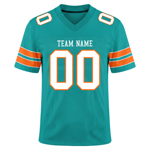 Custom Aqua White-Orange Mesh Football Jersey