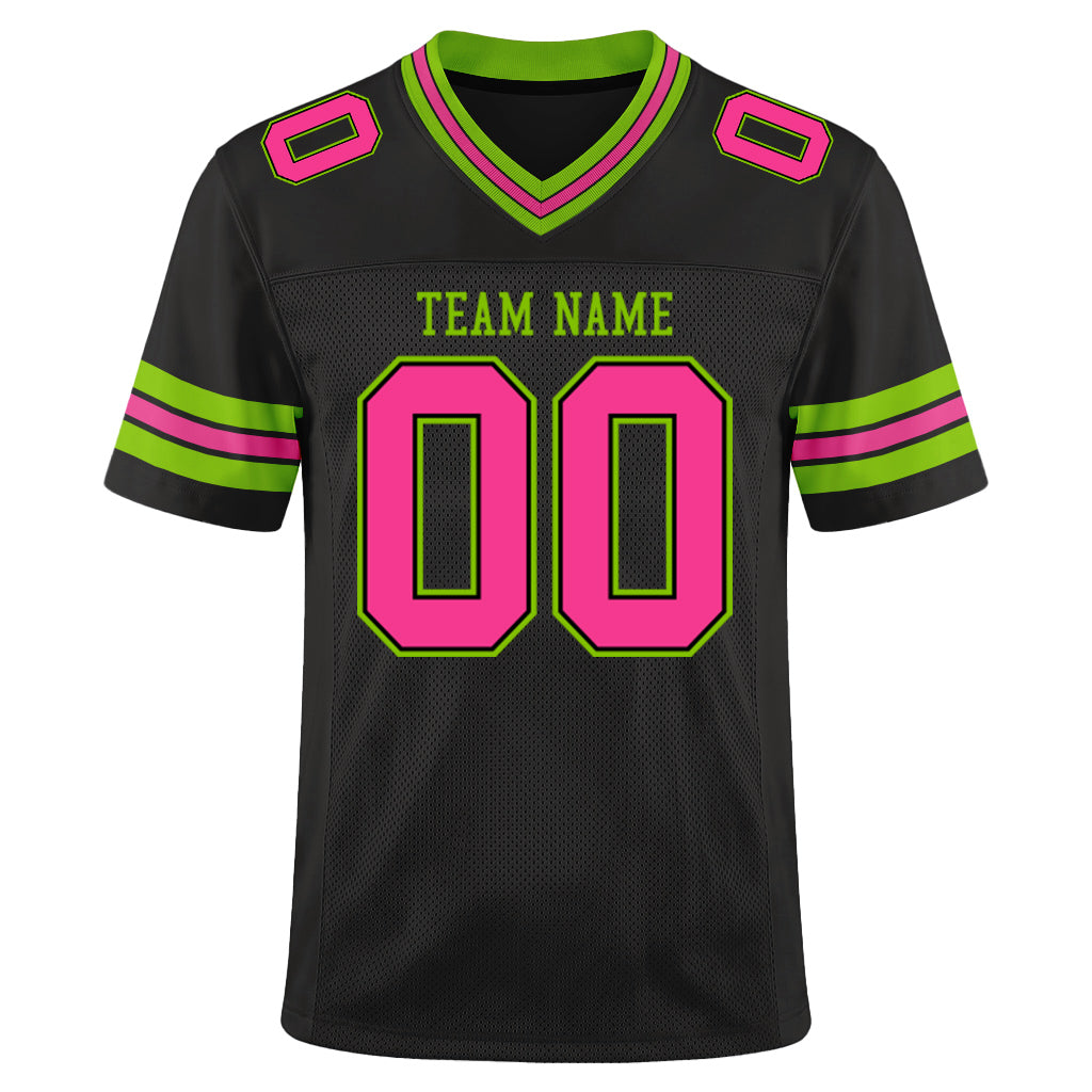 Custom Black Pink-Neon Green Mesh Football Jersey