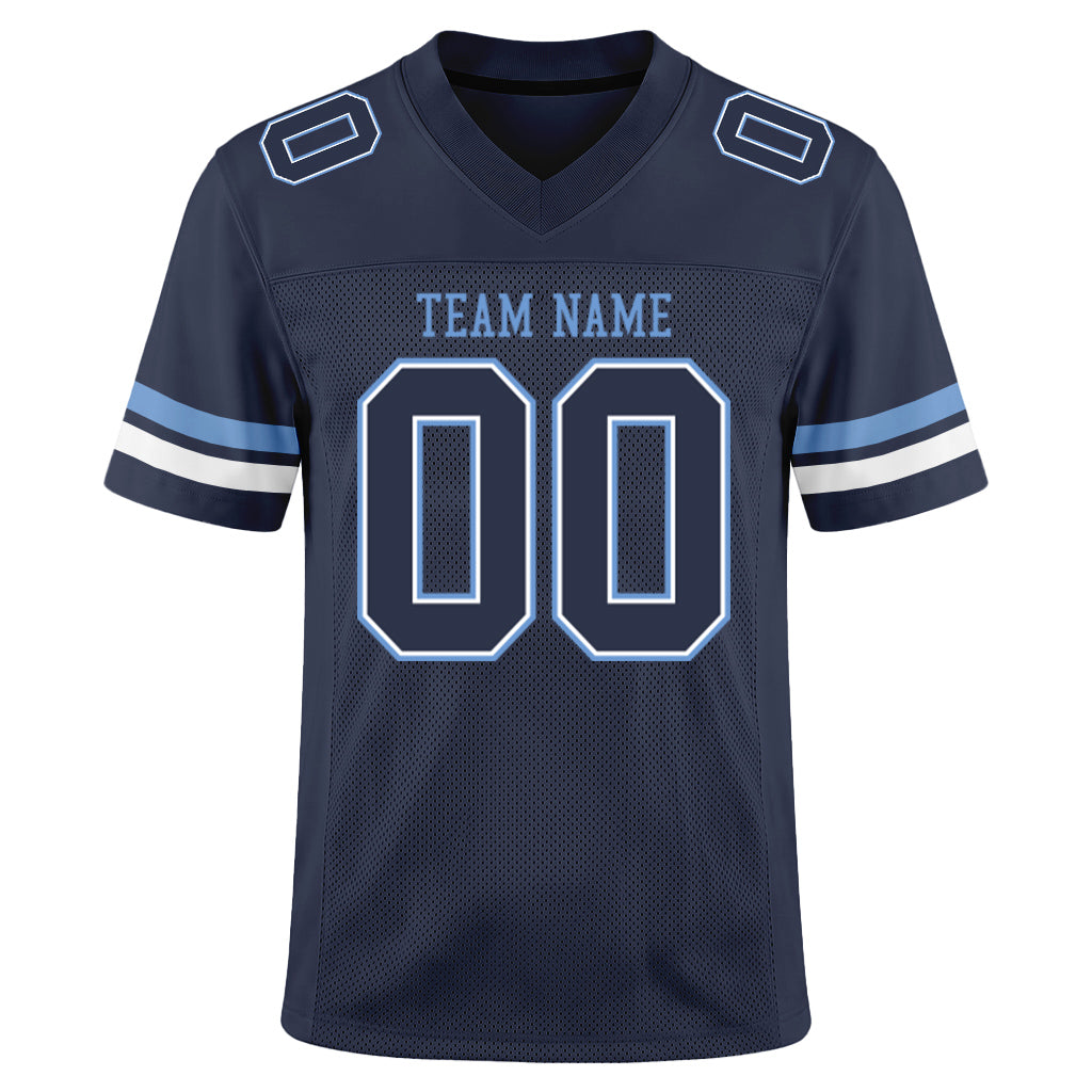 Custom Navy White-Light Blue Mesh Football Jersey