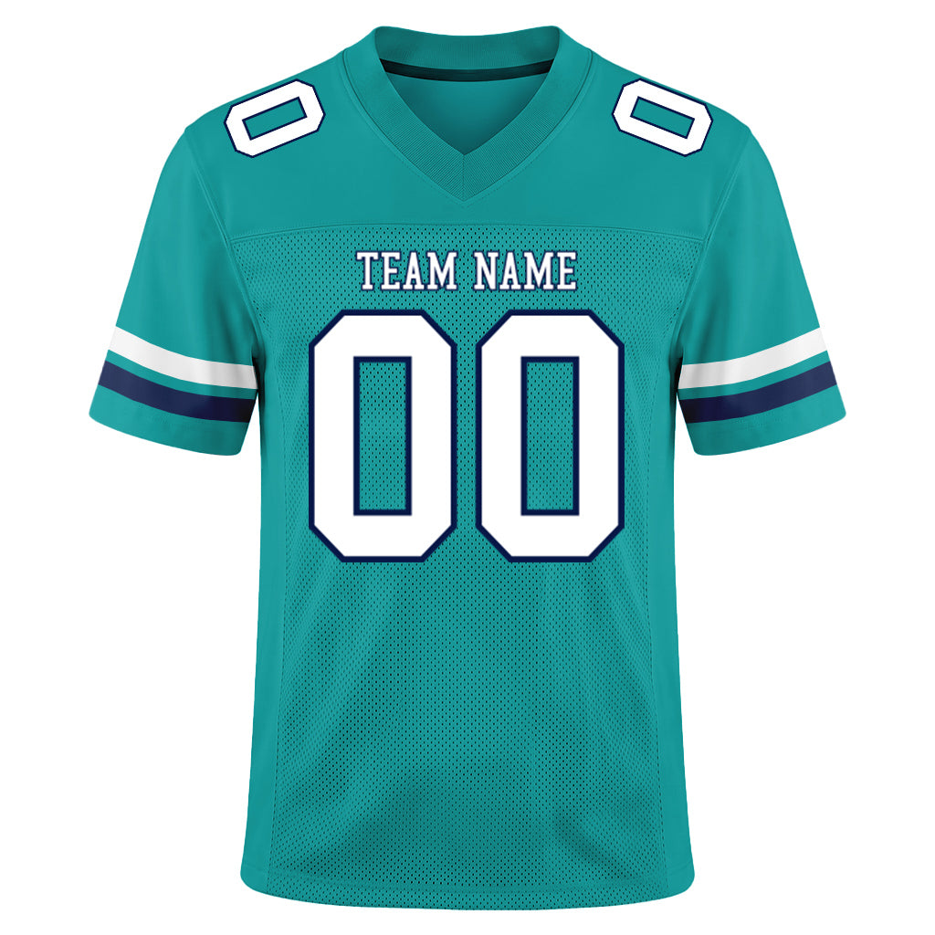 Custom Aqua White-Navy Mesh Football Jersey
