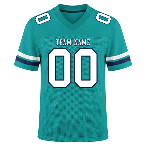 Custom Aqua White-Navy Mesh Football Jersey