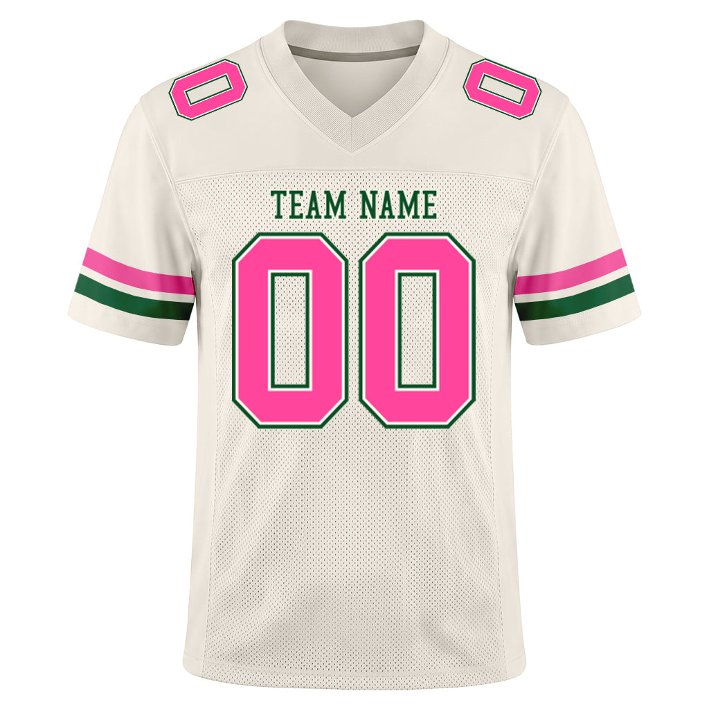 Custom Cream Pink-Kelly Green Mesh Football Jersey