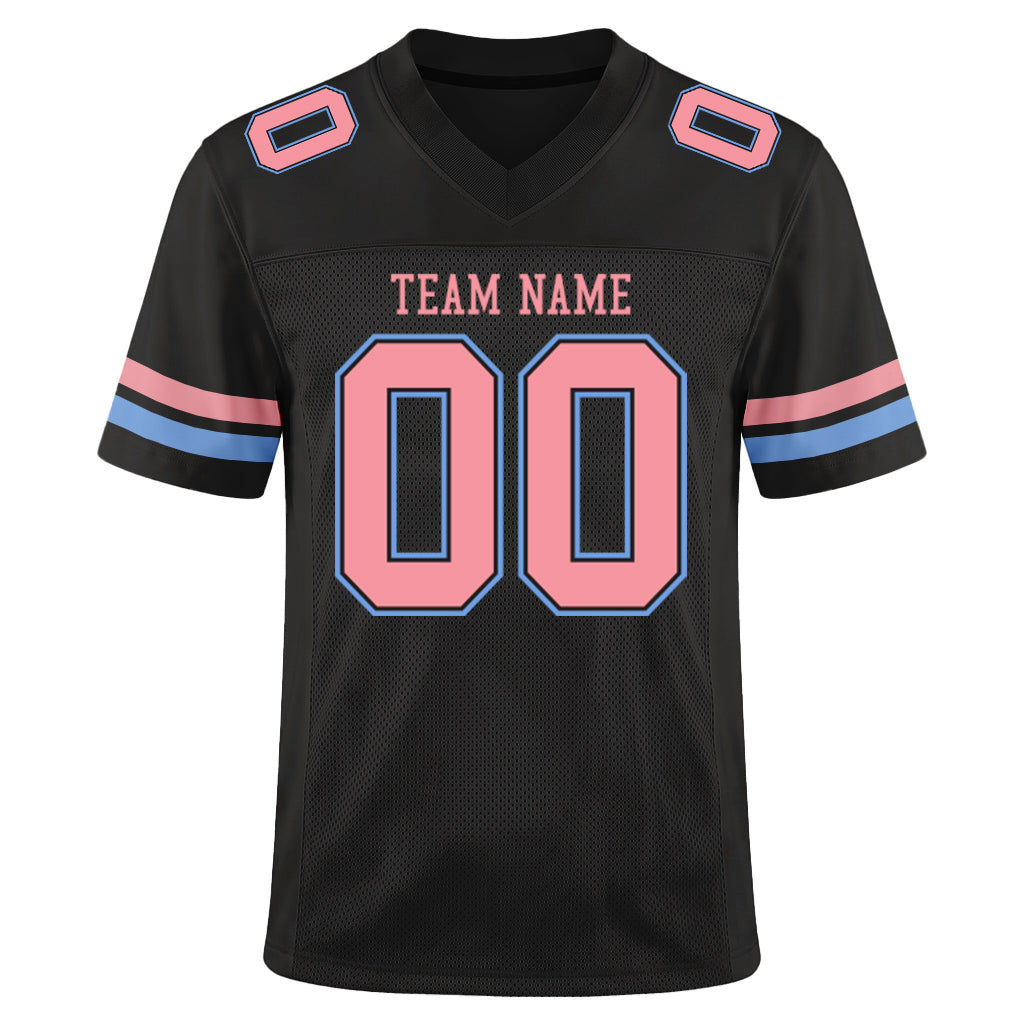 Custom Black Medium Pink-Light Blue Mesh Football Jersey