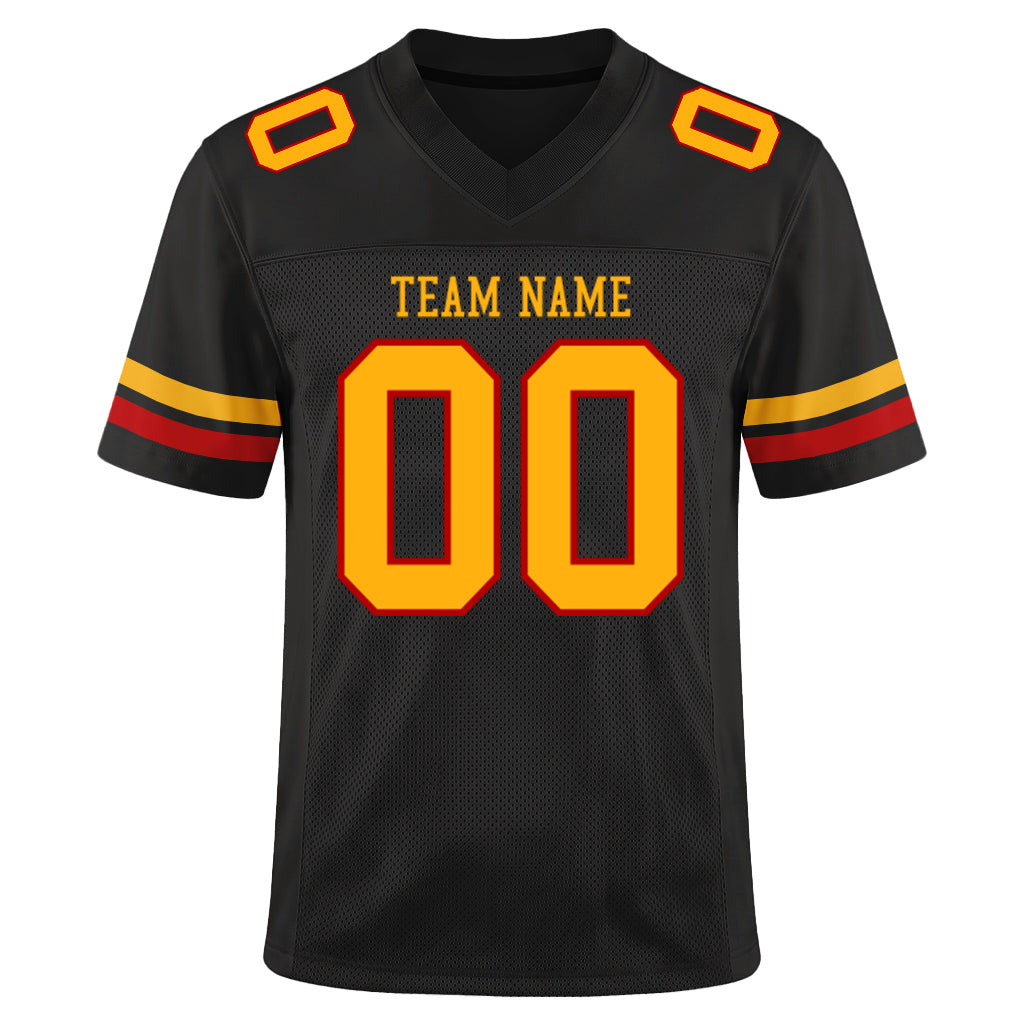 Custom Black Gold-Scarlet Custom Name Mesh Football Jersey